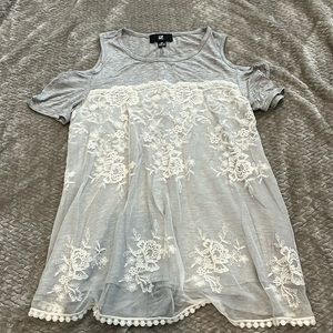Grey lace off the shoulder shirt